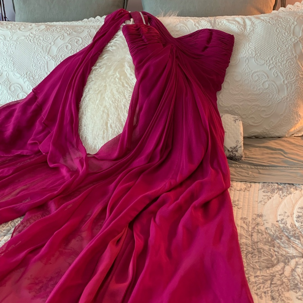 Marchesa Notte Silk One-Shoulder Grecian Gown
